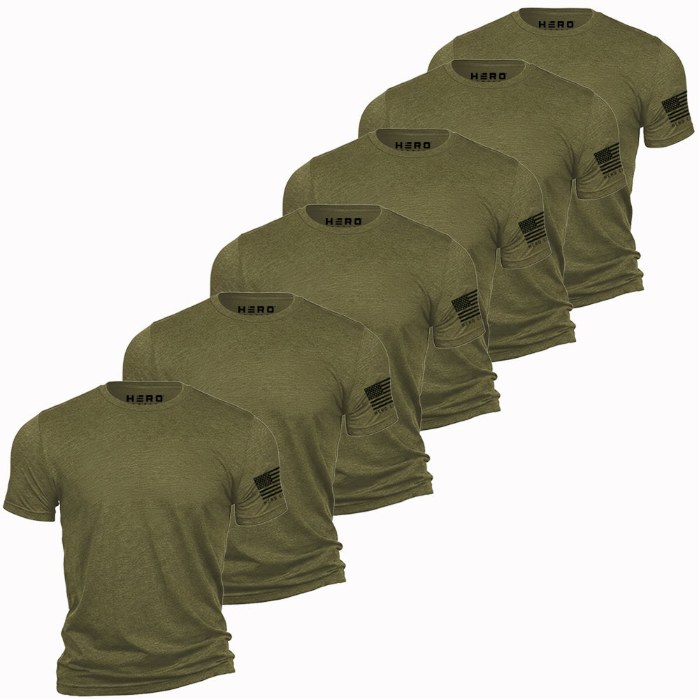 Hero Core Basics Logo T-shirt 6 Pack (Military Green): Helps Pair Veterans With A Service Dog or Shelter Dog