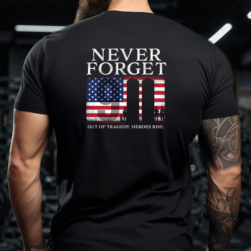 Hero Company Men's 9/11 Never Forget Tee - Helps Pair Veterans With A Service Dog or Shelter Dog