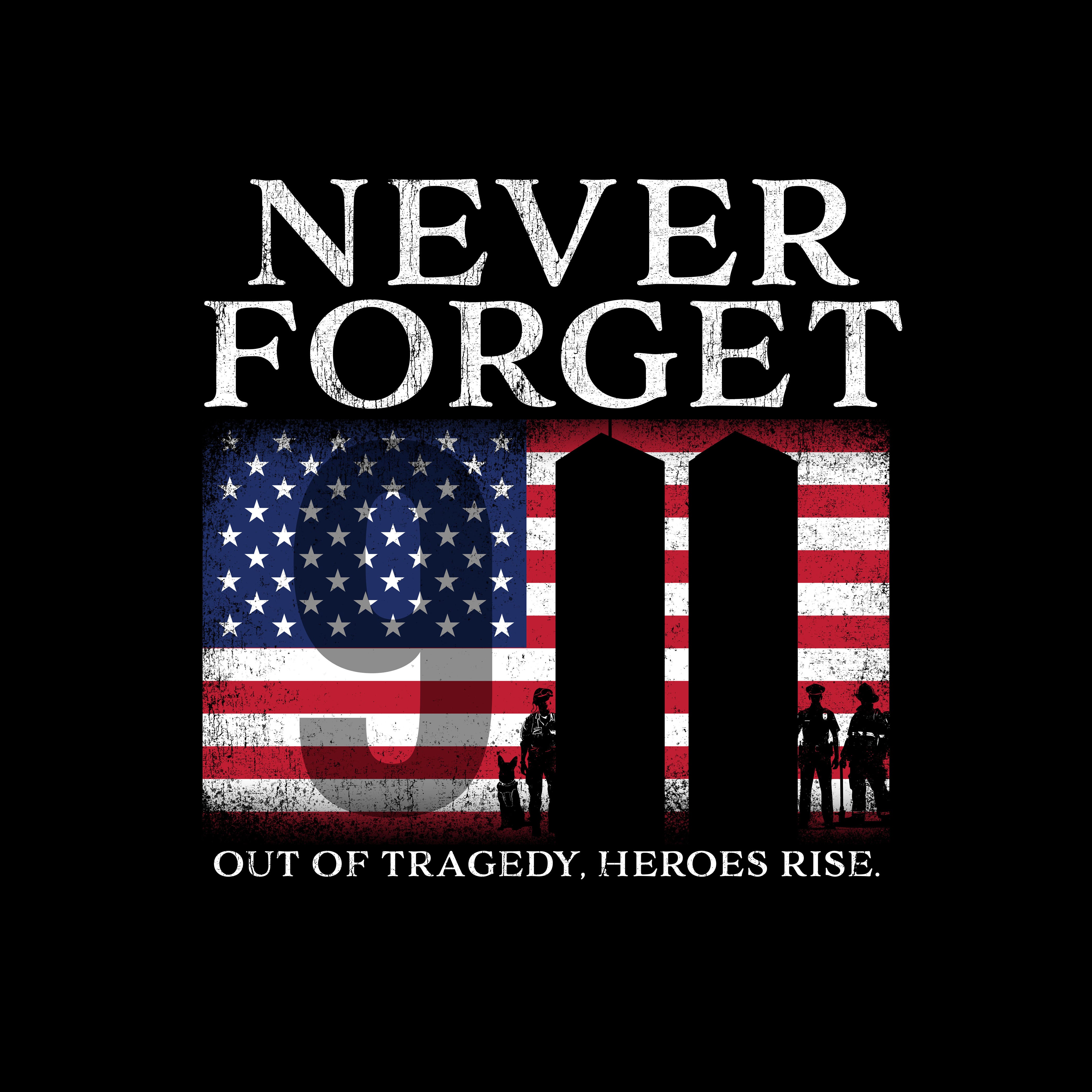 Hero Company Men's 9/11 Never Forget Tee - Helps Pair Veterans With A Service Dog or Shelter Dog