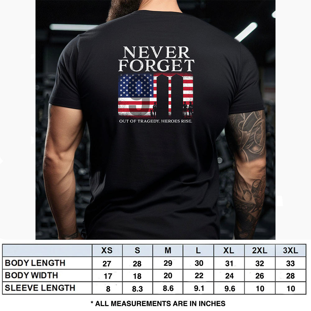 Hero Company Men&#39;s 9/11 Never Forget Tee - Helps Pair Veterans With A Service Dog or Shelter Dog