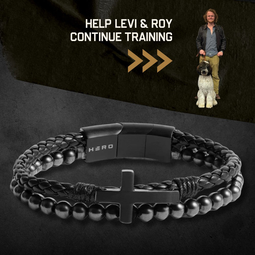Levi & Roy- FIDES Cross Leather & Magnetic Titanium Bead Bracelet: Helps Pair Veterans With A Service Dog Or Shelter Dog