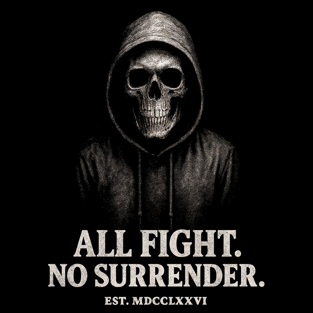 Hero Company Men&#39;s All Fight No Surrender Skull Black Tee - Helps Pair Veterans With A Service Dog or Shelter Dog