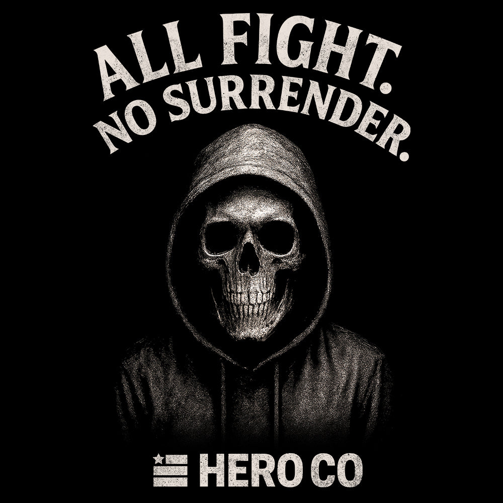 Hero Company Men&#39;s All Fight No Surrender Skull Black Tee - Helps Pair Veterans With A Service Dog or Shelter Dog