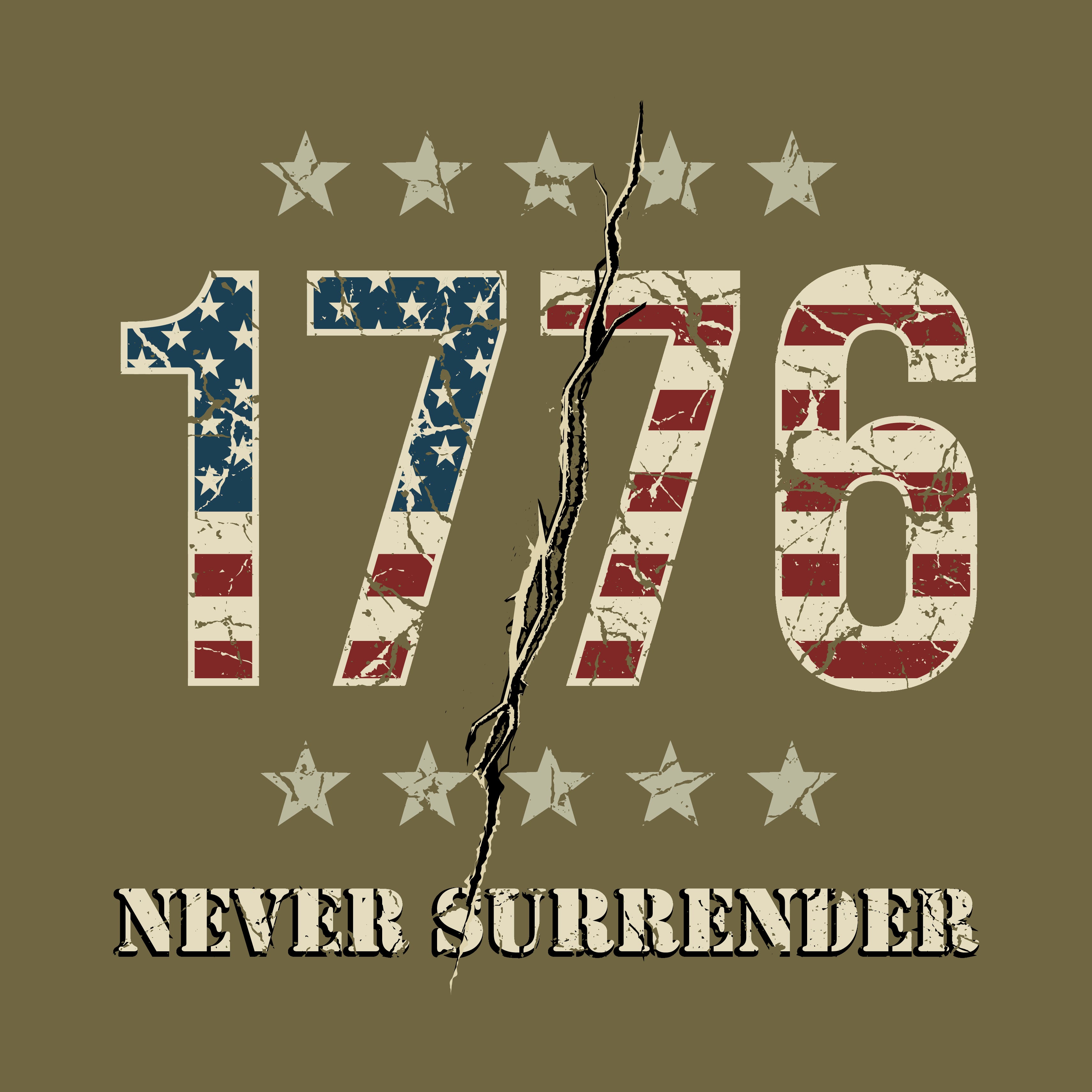 Hero Company Men's 1776 Never Surrender Military Green Tee - Helps Pair Veterans With A Service Dog or Shelter Dog