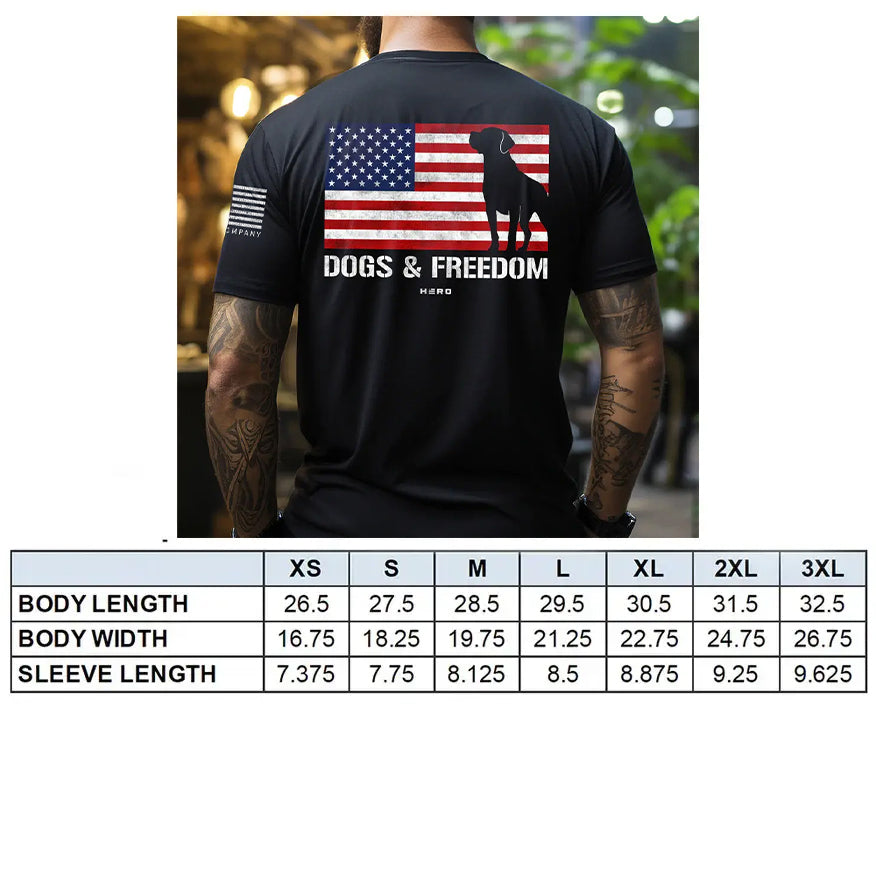 Hero Company American Flag Dogs & Freedom Black Tee: Helps Pair Veterans With A Service Dog or Shelter Dog