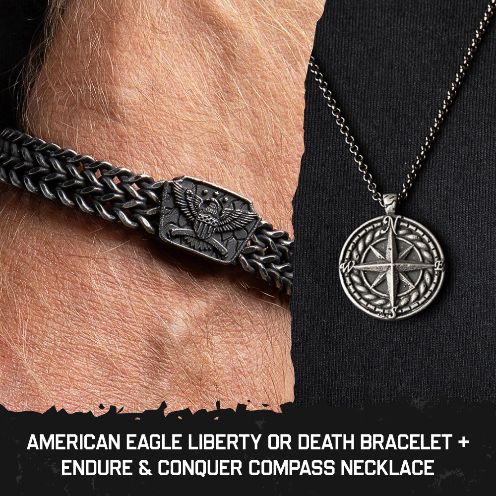 Liberty or Death Bracelet & Endure & Conquer Compass Medallion Necklace Set: Helps Pair Veterans With A Service Dog Or Shelter Dog