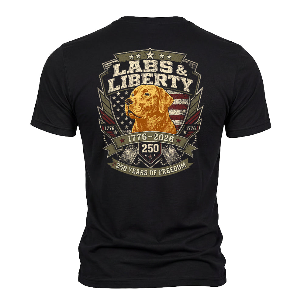 Labs &amp; Liberty Yellow Lab Black Tee