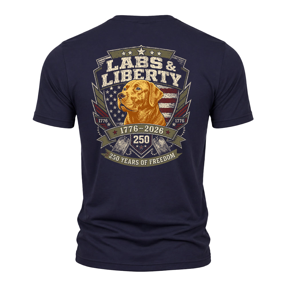 Labs & Liberty Yellow Lab Navy Tee