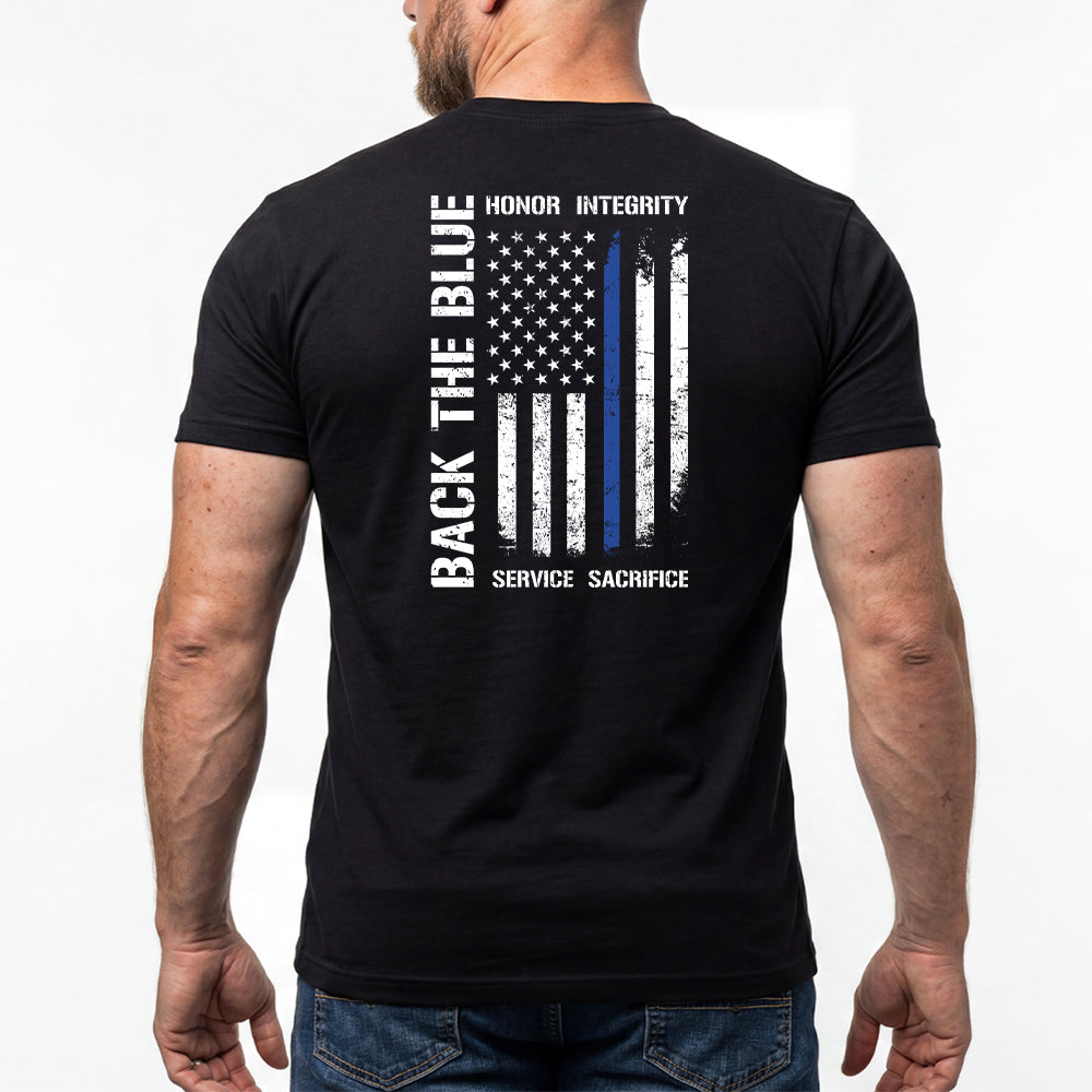 Back The Blue - Honor Integrity Service Sacrifice Black Tee