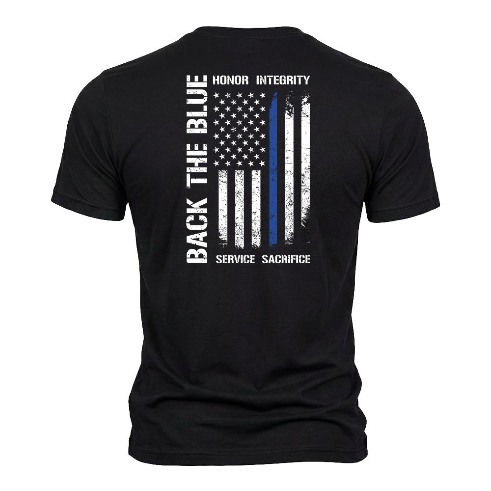 Back The Blue - Honor Integrity Service Sacrifice Black Tee