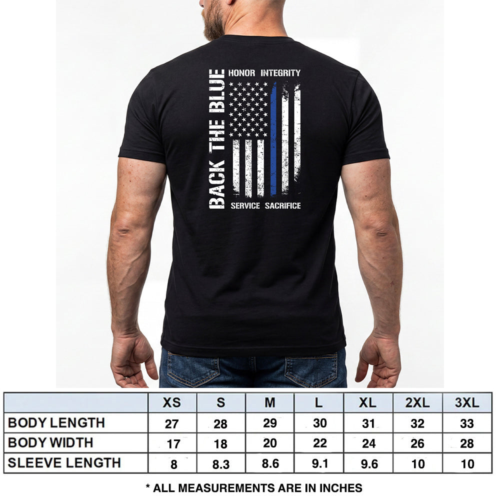 Back The Blue - Honor Integrity Service Sacrifice Black Tee