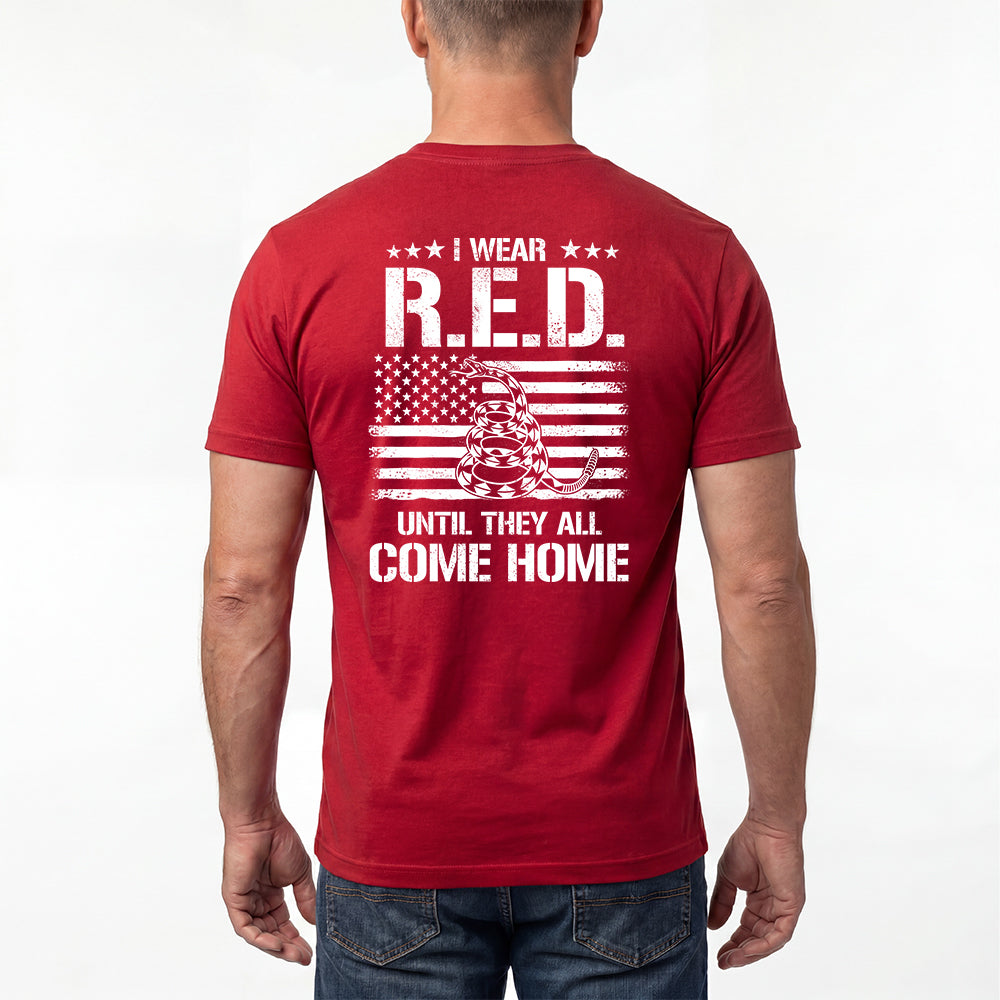 Hero Company Men's I Wear Red Until They All Come Home Red Tee - Helps Pair Veterans With A Service Dog or Shelter Dog