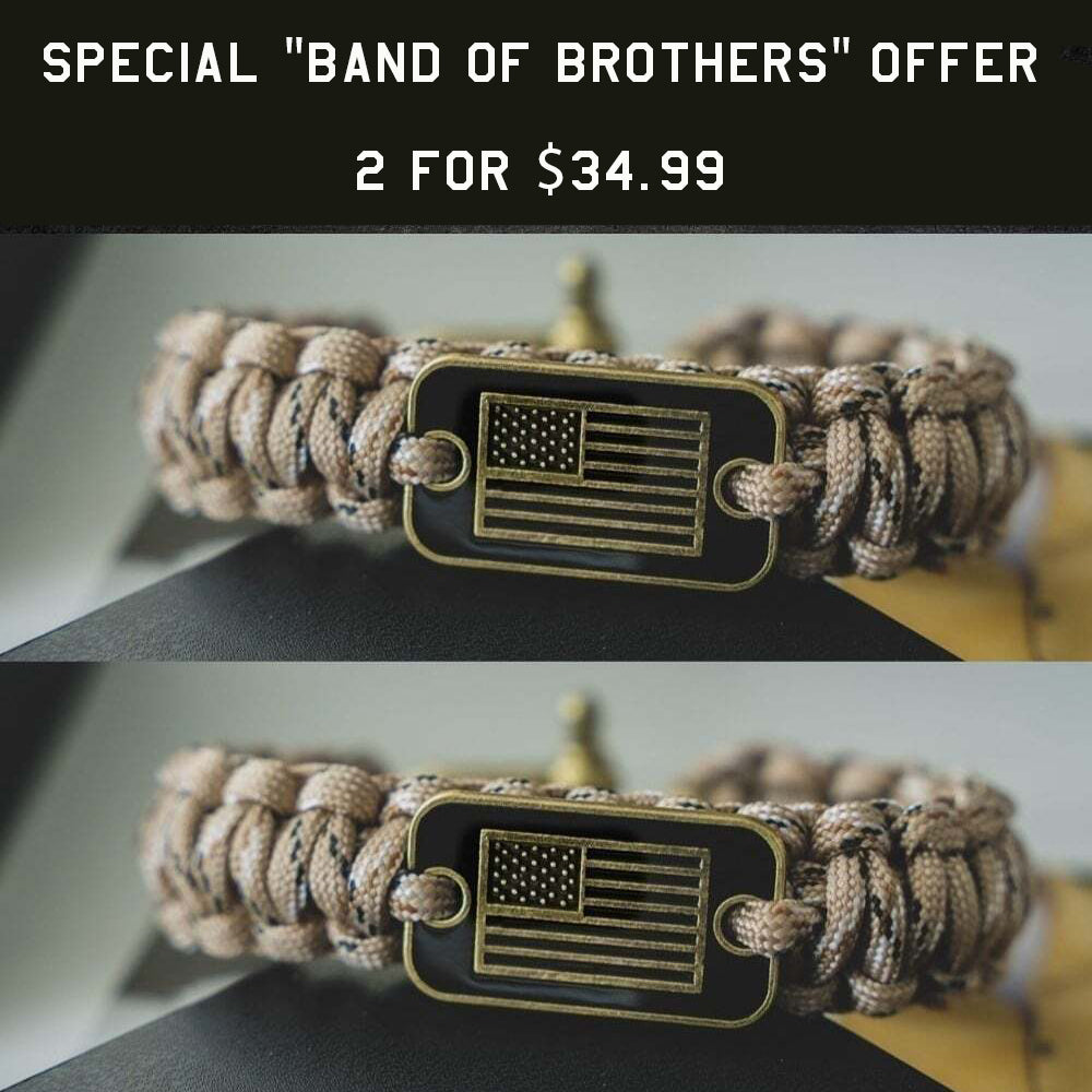 Band of Brothers:  Desert Camo Paracord Bronze Flag Bracelet - Helps Pair Veterans With A Service Dog Or Shelter Dog