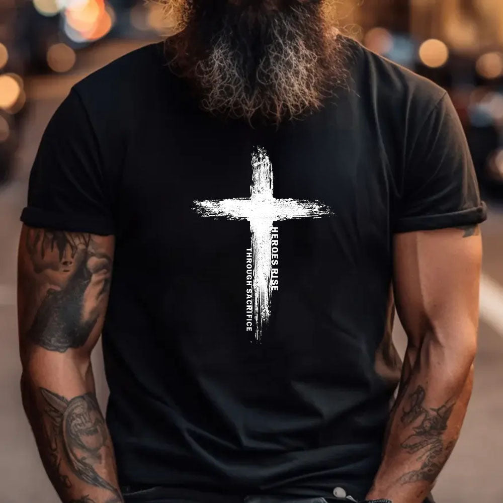 Hero Company Men&#39;s Heroes Rise Through Sacrifice Black Tee - Helps Pair Veterans With A Service Dog or Shelter Dog