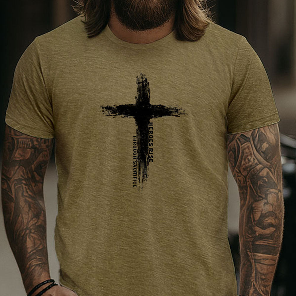 Hero Company Men's Heroes Rise Through Sacrifice Military Green Tee - Helps Pair Veterans With A Service Dog or Shelter Dog