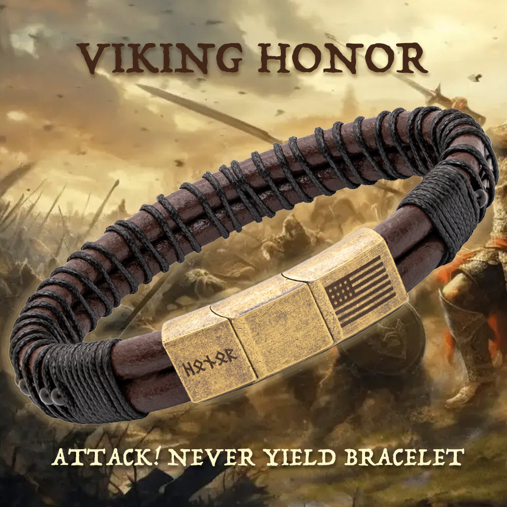 Viking Honor 'Attack, Never Yield' Morse Code Leather Bracelet: Helps Pair Veterans With A Service Dog Or Shelter Dog