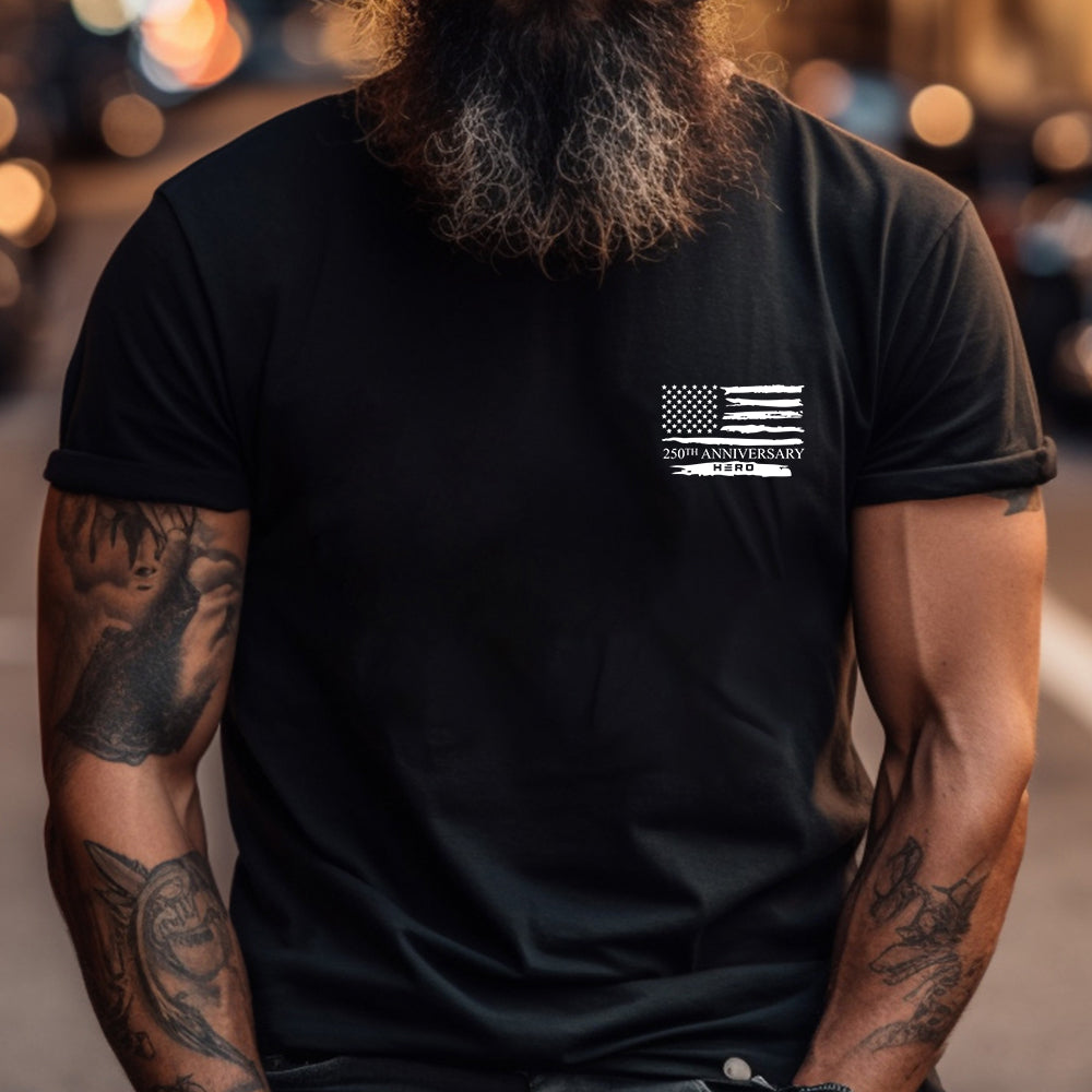Hero Company Men's 250th Declaration Of Independence Black Tee - Helps Pair Veterans With A Service Dog or Shelter Dog