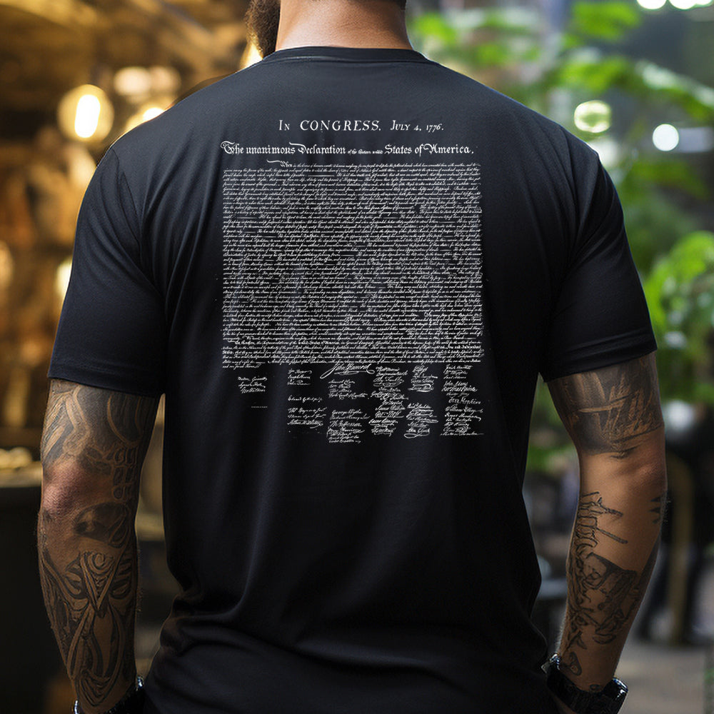 Hero Company Men's 250th Declaration Of Independence Black Tee - Helps Pair Veterans With A Service Dog or Shelter Dog