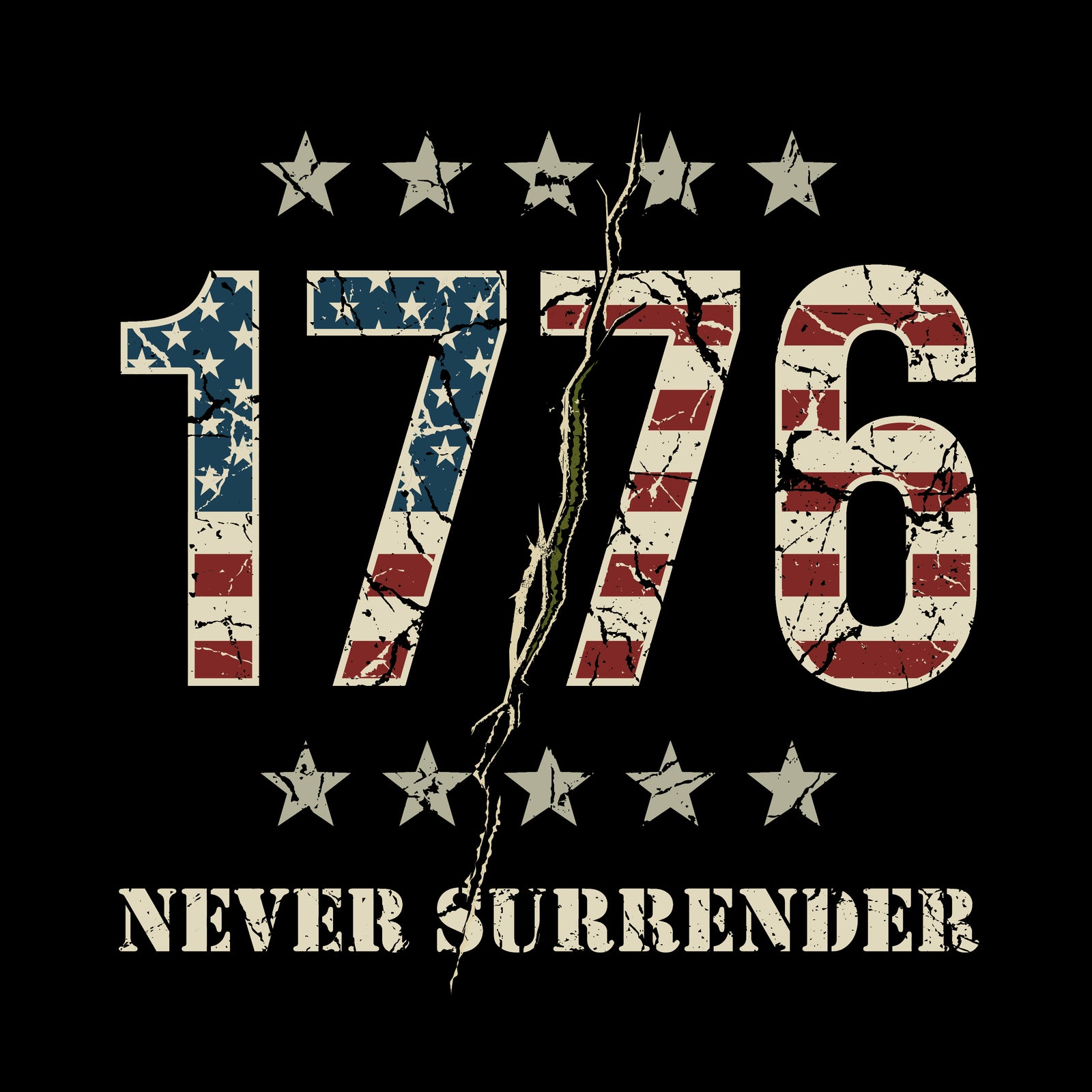 Hero Company Men's 1776 Never Surrender Black Tee - Helps Pair Veterans With A Service Dog or Shelter Dog