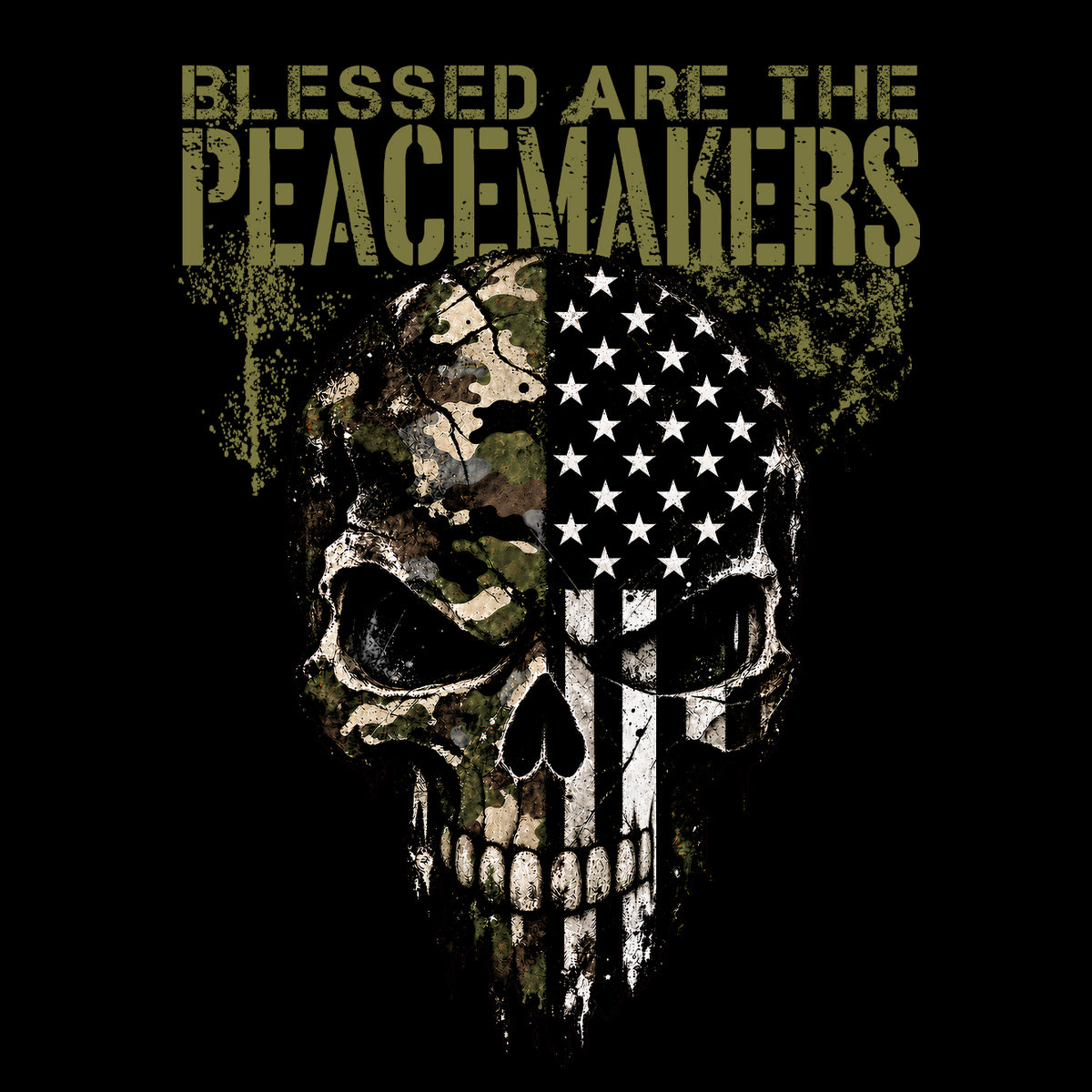 Blessed Are The Peacemakers Skull Black Tee