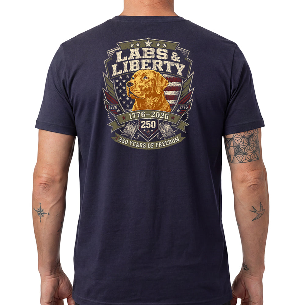 Labs & Liberty Yellow Lab Navy Tee