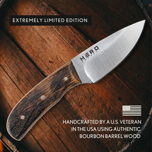 Limited Edition Numbered Series 1-40 Hero Company Bourbon Barrel Knife with Leather Sheath