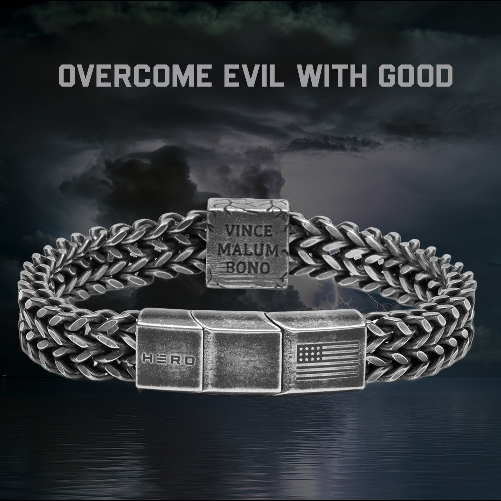 Overcome Evil Compass Chain Bracelet - Helps Pair Veterans With A Service Dog Or Shelter Dog