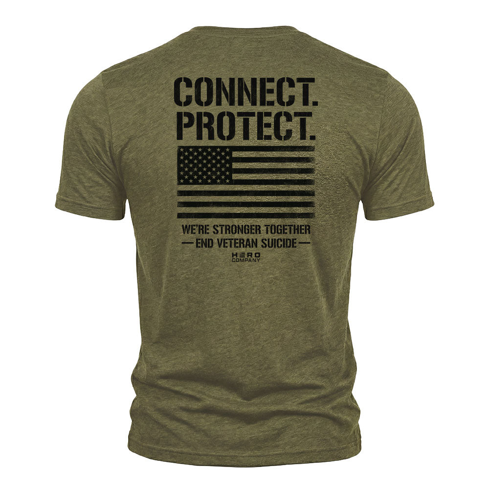 Connect Protect Stronger Together Military Green Tee
