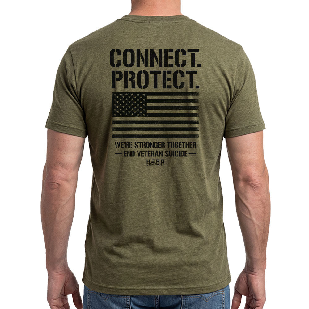Connect Protect Stronger Together Military Green Tee