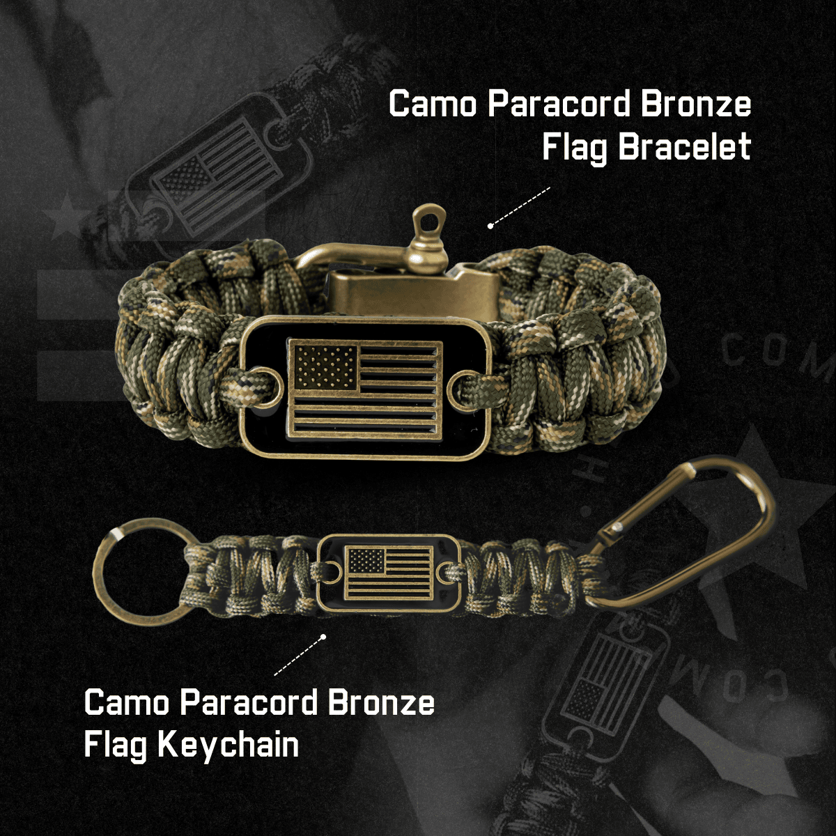 Camo Paracord Bronze Flag Bracelet &amp; Matching Keychain: Helps Pair Veterans With A Companion Dog