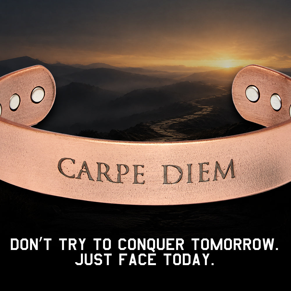 Carpe Diem - Never Surrender Magnetic Copper Cuff Bracelet