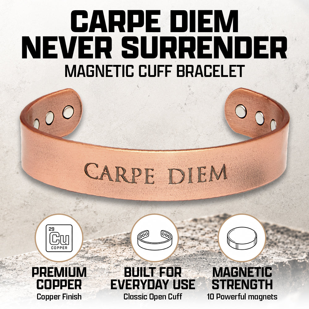 Carpe Diem - Never Surrender Magnetic Copper Cuff Bracelet