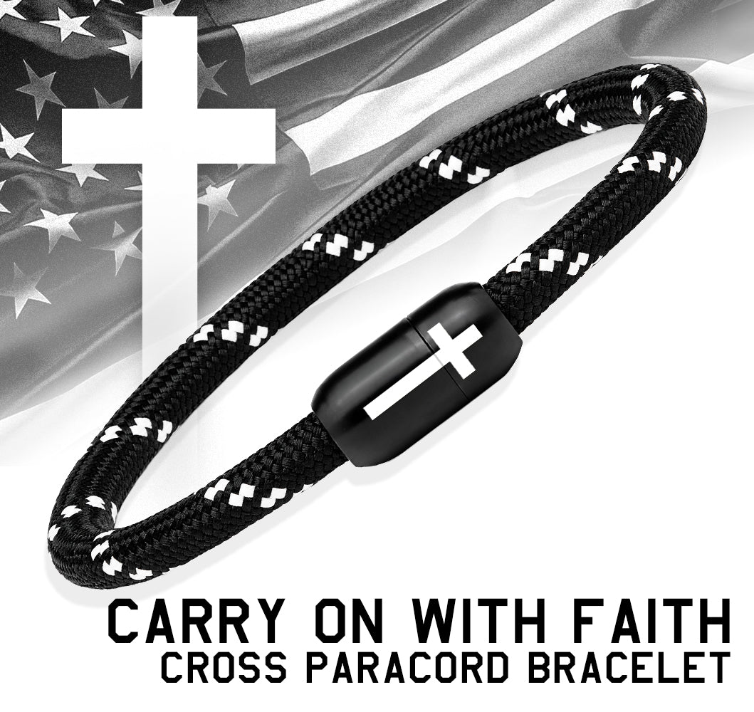 Carry On With Faith Cross Paracord Magnetic Bracelet