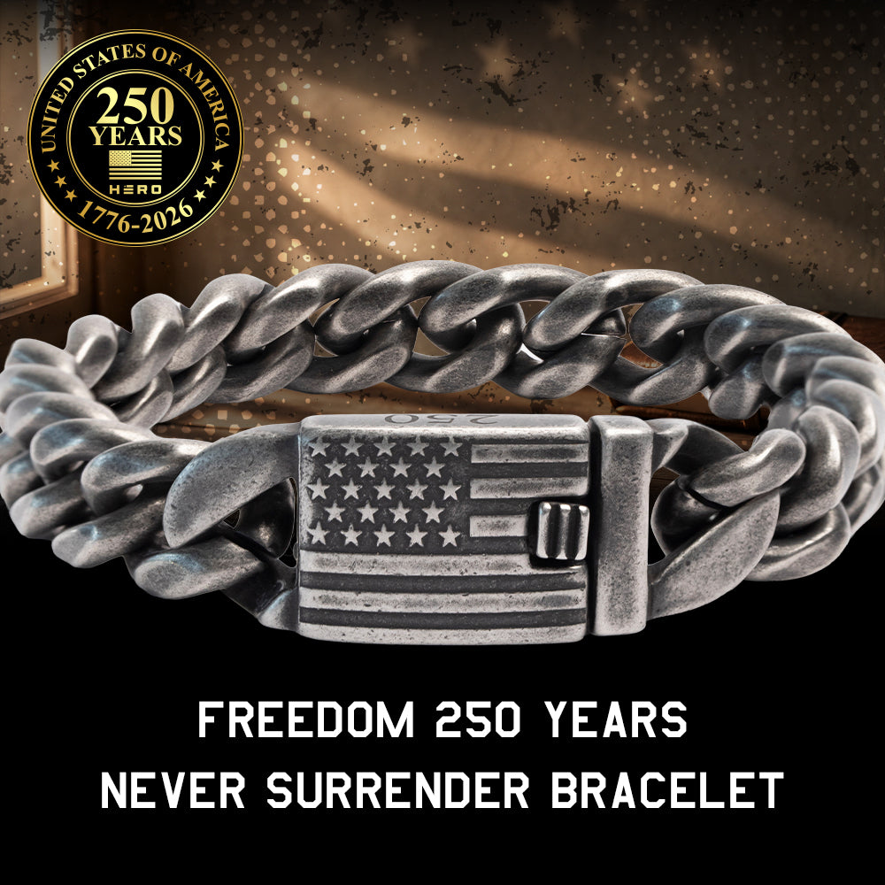USA 250th Anniversary- FREEDOM Never Surrender Cuban Link Bracelet