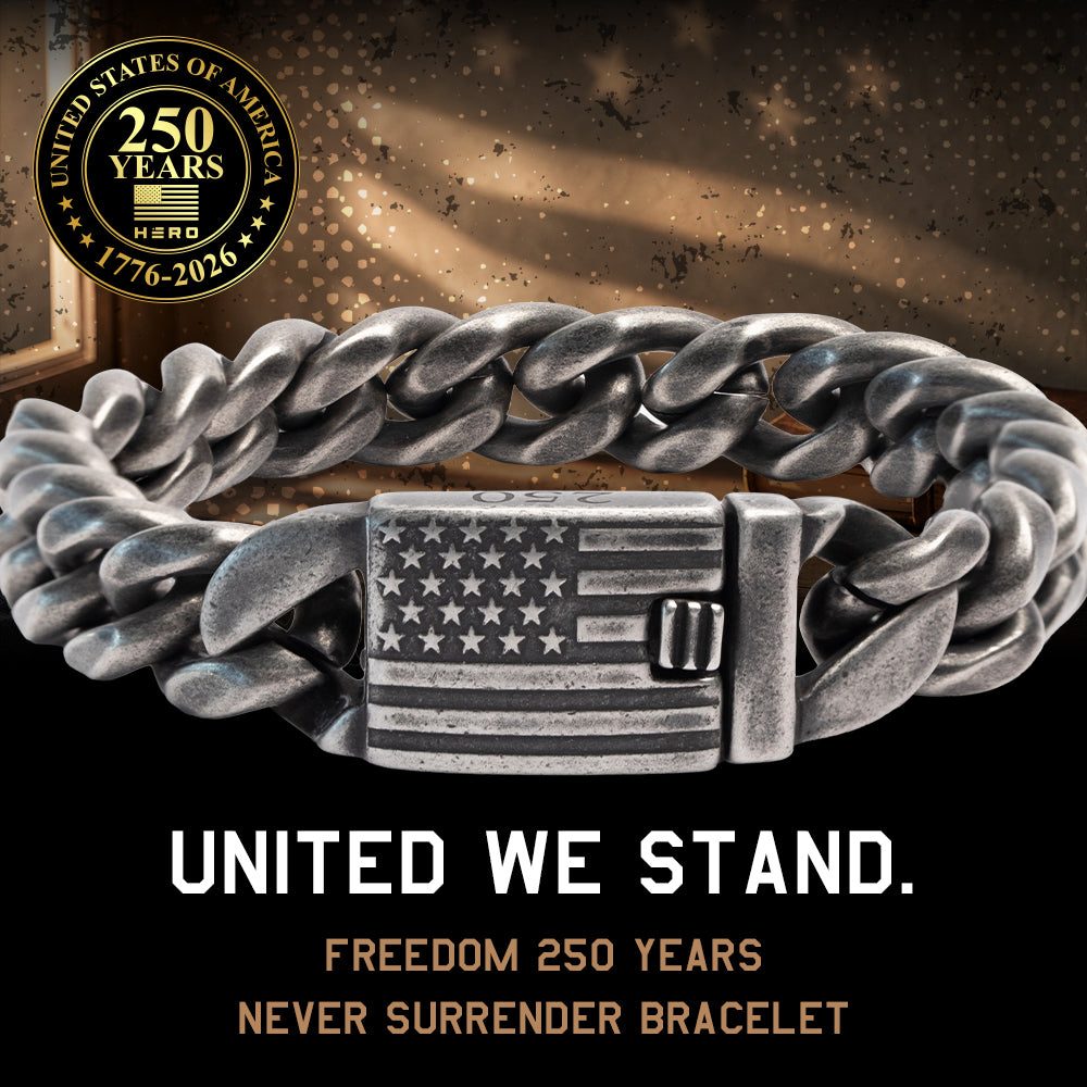 USA 250th Anniversary- FREEDOM Never Surrender Cuban Link Bracelet -Faire