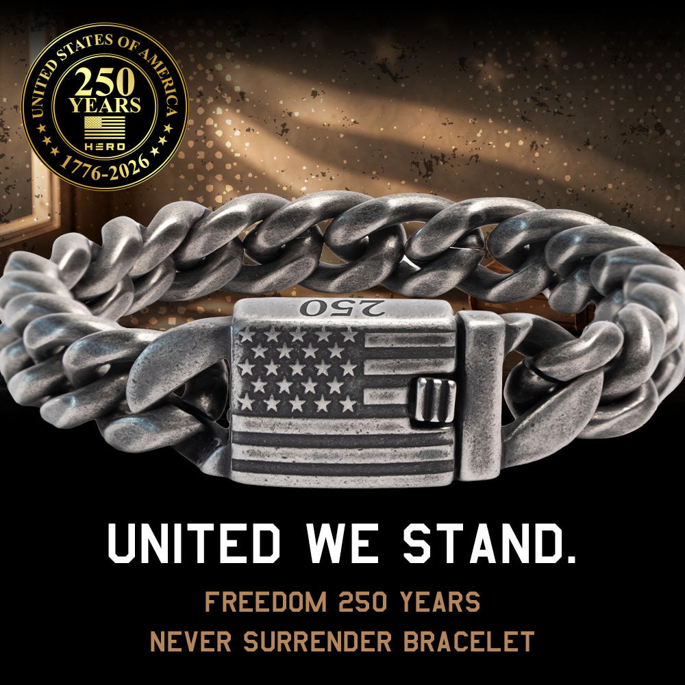 USA 250th Anniversary- FREEDOM Never Surrender Cuban Link Bracelet