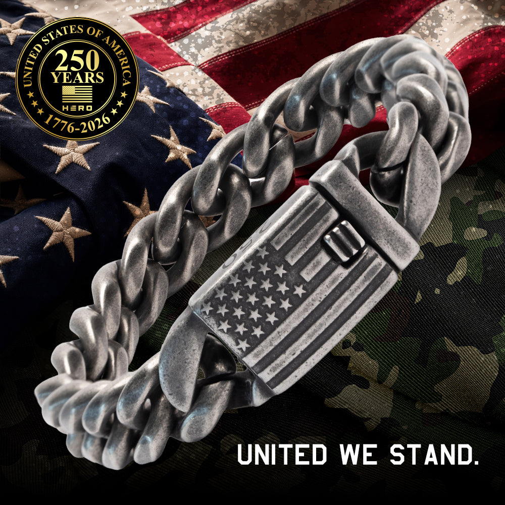USA 250th Anniversary- FREEDOM Never Surrender Cuban Link Bracelet -Faire