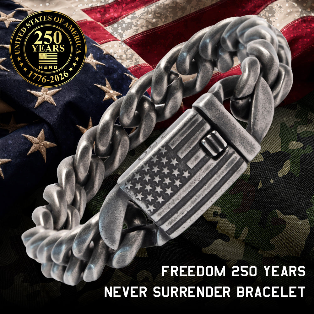 USA 250th Anniversary- FREEDOM Never Surrender Cuban Link Bracelet -Faire