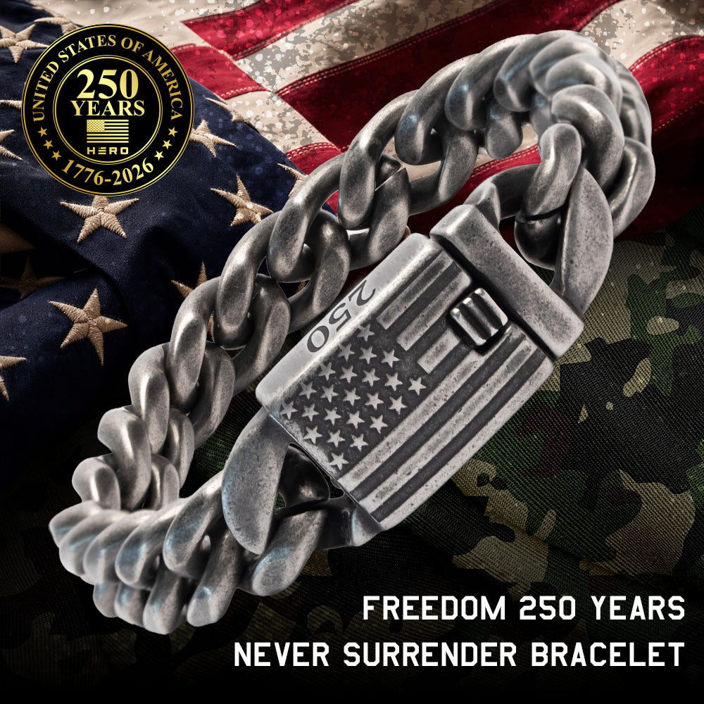 USA 250th Anniversary- FREEDOM Never Surrender Cuban Link Bracelet