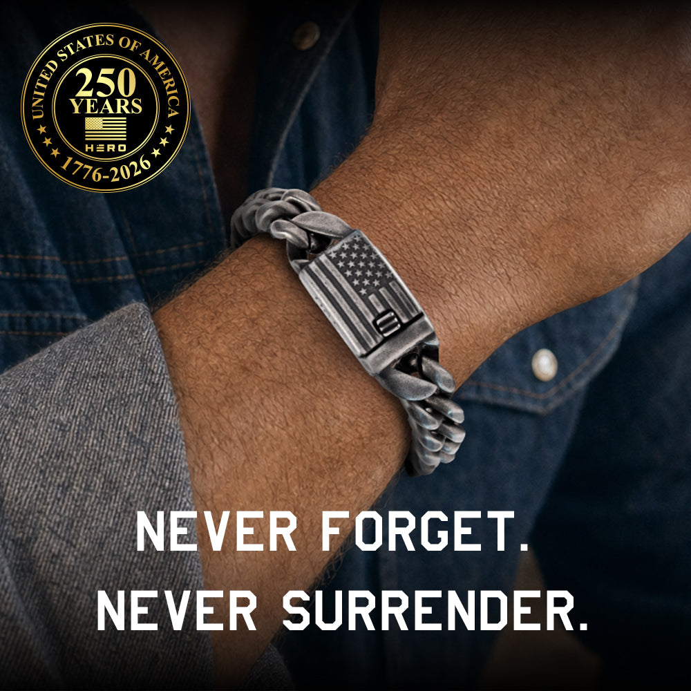 USA 250th Anniversary- FREEDOM Never Surrender Cuban Link Bracelet -Faire