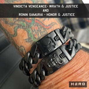 Father's Day Bracelet Set -Special 40% Discount  VINDICTA VENGEANCE  & Ronin Samurai Cuban Link Bracelets - Helps Pair Veterans With A Service Dog Or Shelter Dog