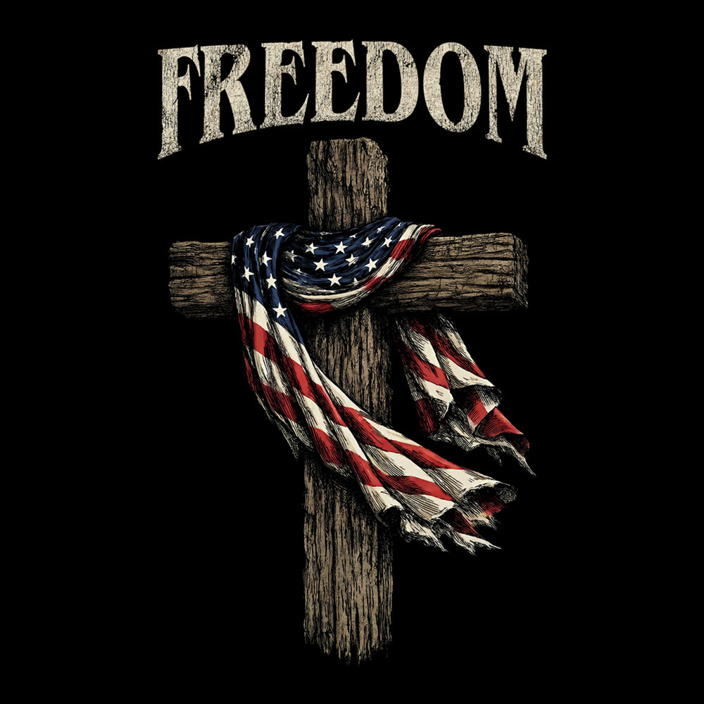 Hero Company Men's Freedom Cross Flag Black Tee - Helps Pair Veterans With A Service Dog or Shelter Dog