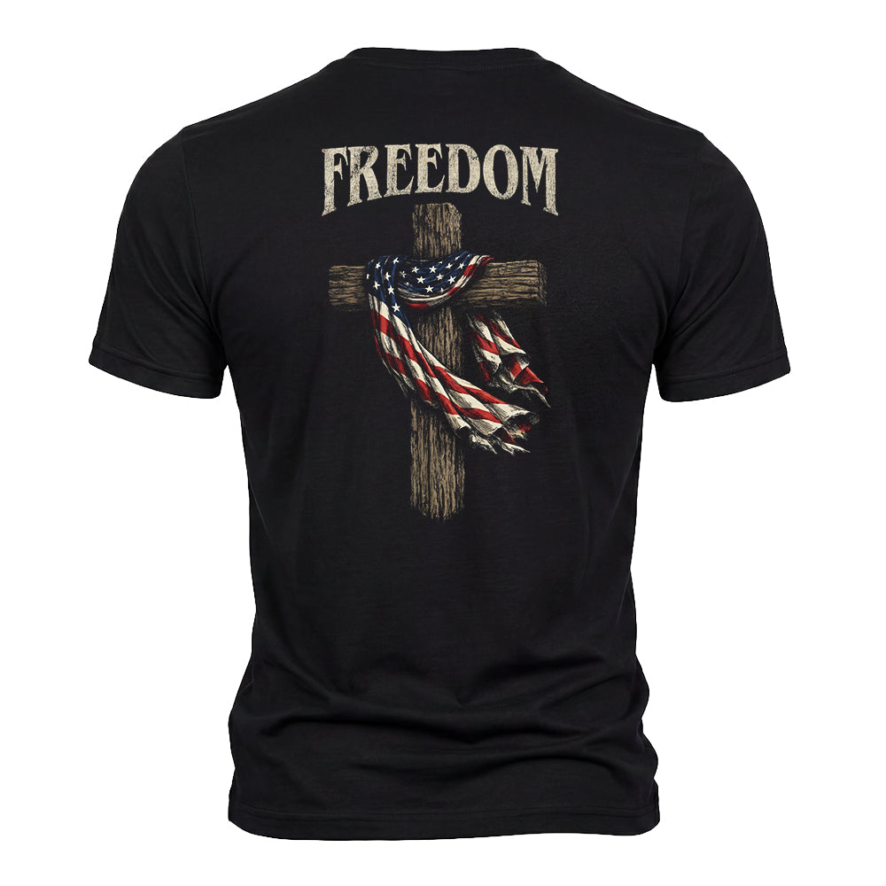 Hero Company Men's Freedom Cross Flag Black Tee - Helps Pair Veterans With A Service Dog or Shelter Dog