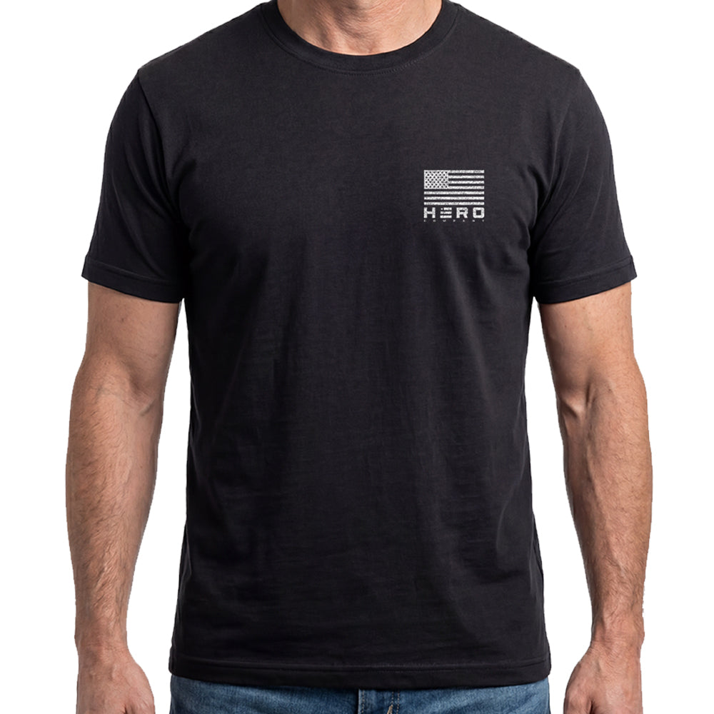 Hero Company Men's Freedom Cross Flag Black Tee - Helps Pair Veterans With A Service Dog or Shelter Dog