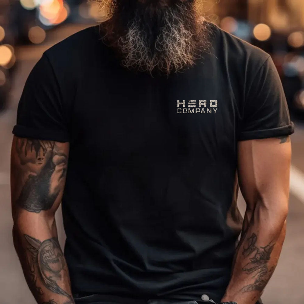 Hero Company Men's Dogs Football Freedom Black Tee - Helps Pair Veterans With A Service Dog or Shelter Dog