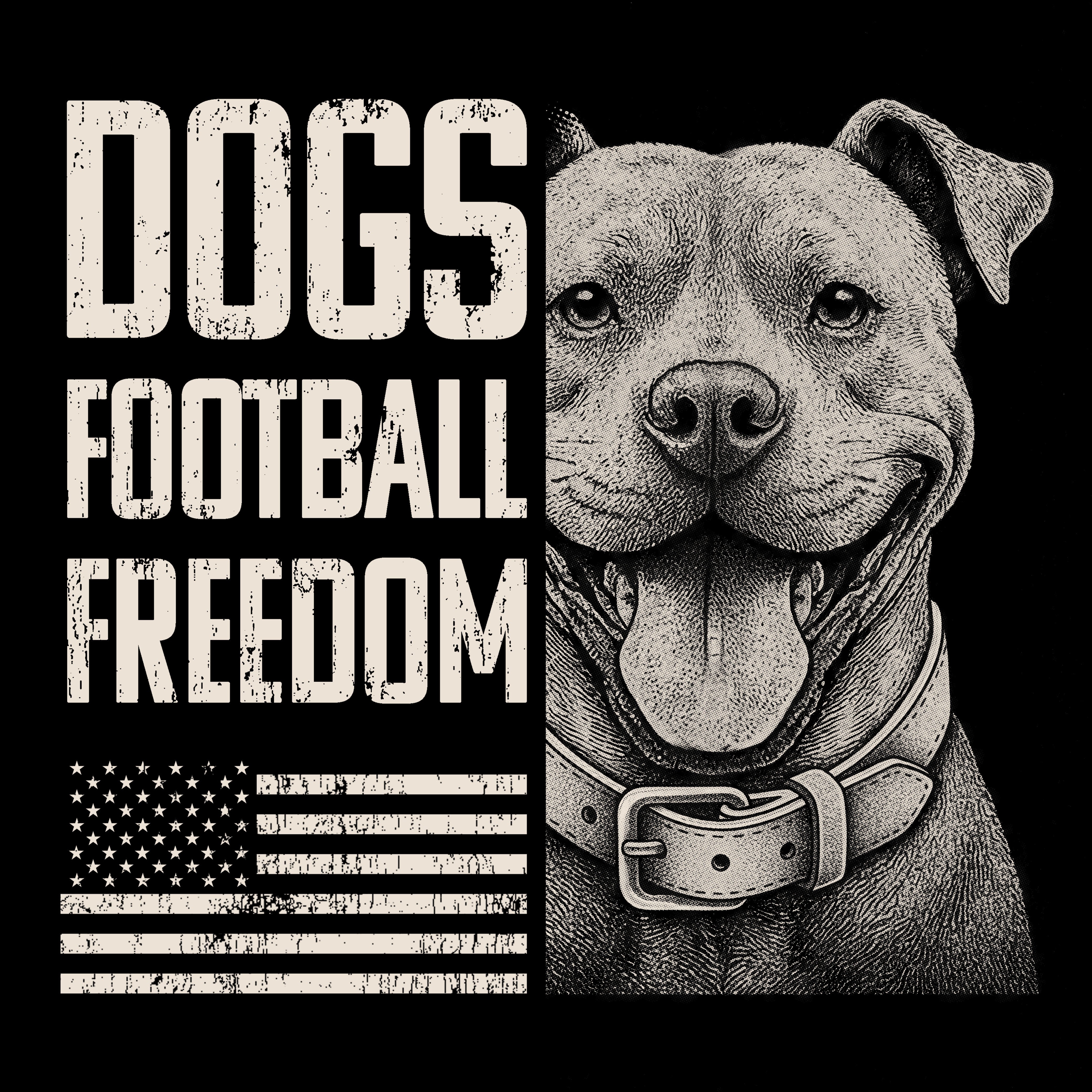 Hero Company Men's Dogs Football Freedom Pit Bull Black Tee - Helps Pair Veterans With A Service Dog or Shelter Dog