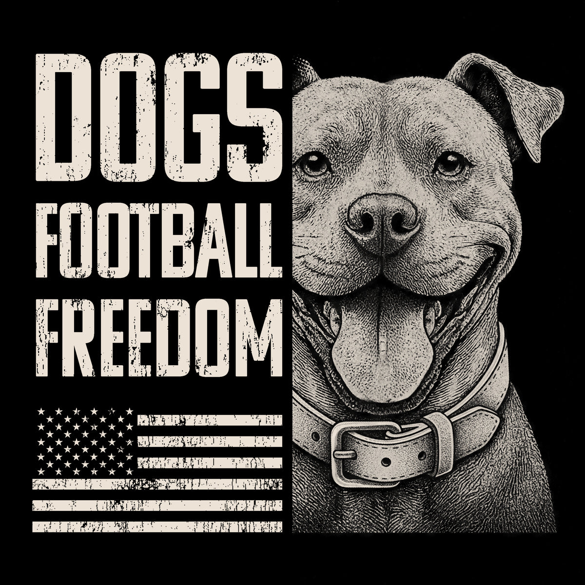 Hero Company Men&#39;s Dogs Football Freedom Pit Bull Black Tee - Helps Pair Veterans With A Service Dog or Shelter Dog