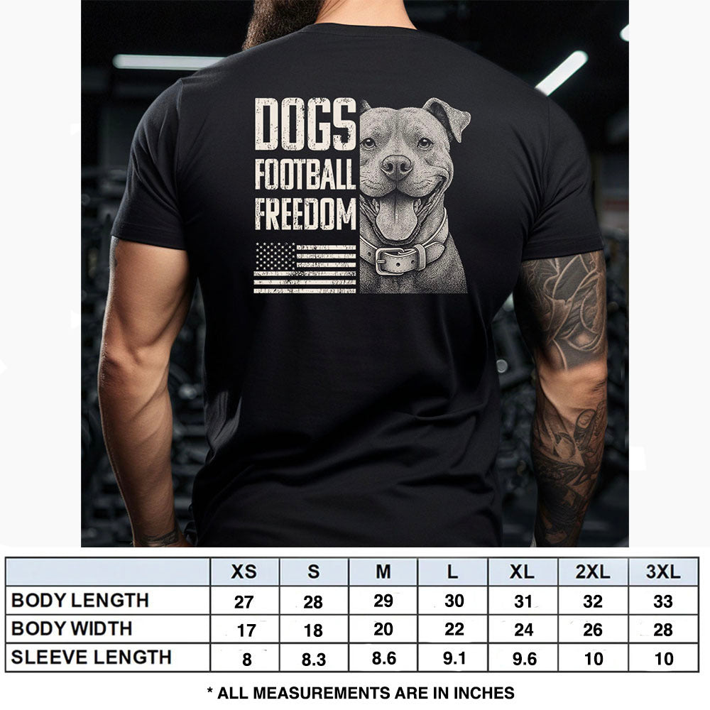 Hero Company Men's Dogs Football Freedom Pit Bull Black Tee - Helps Pair Veterans With A Service Dog or Shelter Dog