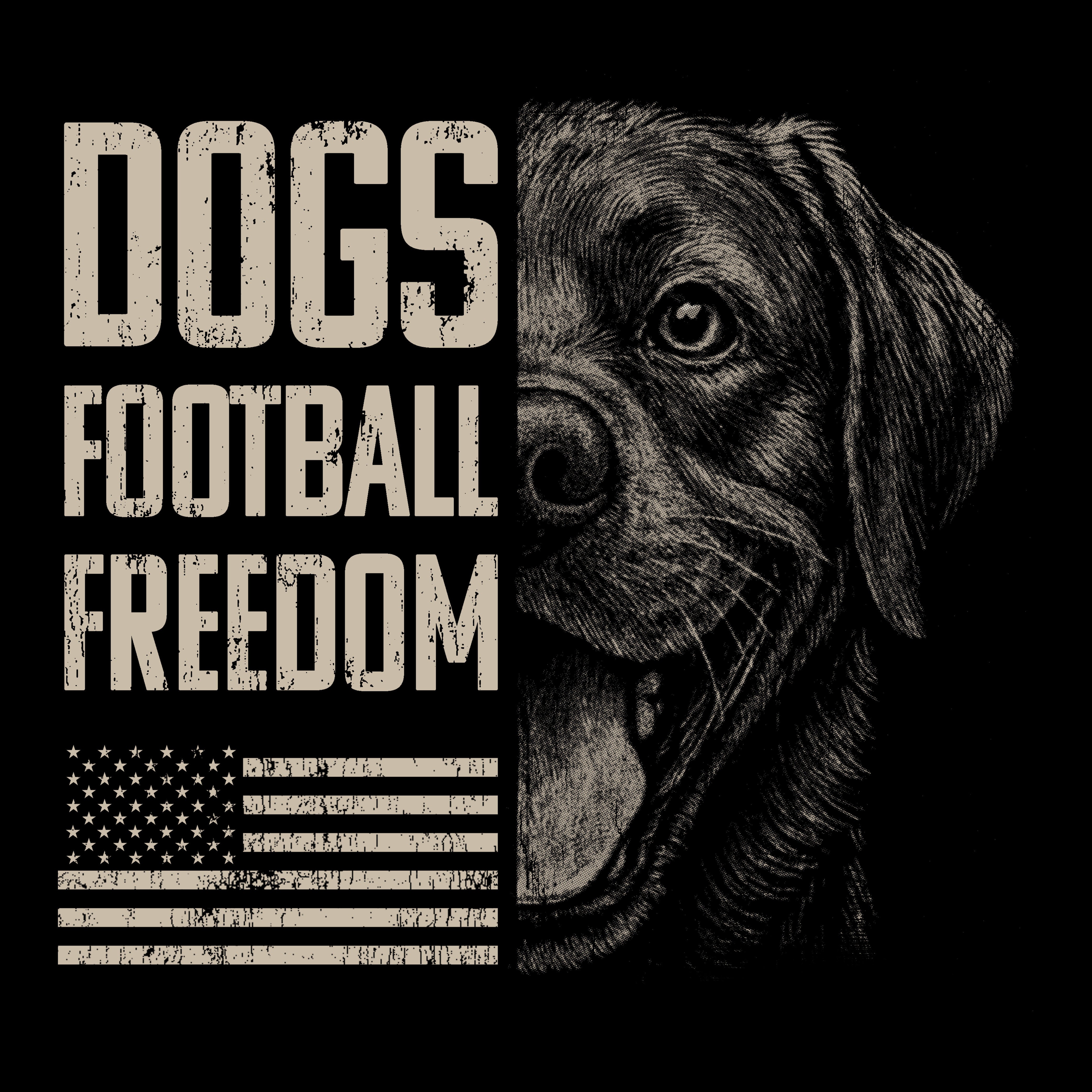 Hero Company Men's Dogs Football Freedom Black Tee - Helps Pair Veterans With A Service Dog or Shelter Dog