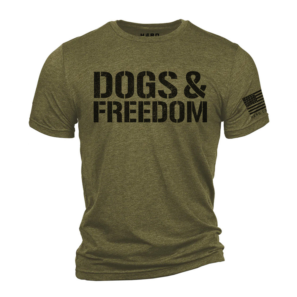 The Hero Company Men's Dogs & Freedom Tee: Helps Pair Veterans With A Service Dog or Shelter Dog